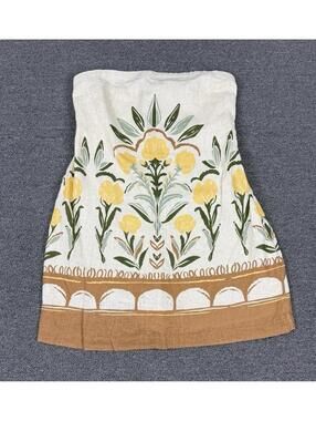 Abercrombie & Fitch Dress Womens M Yellow Floral Linen Blend Lined Boho Festival